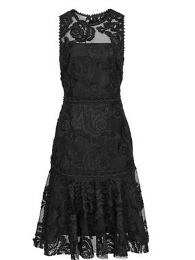 REISS | Elegant Black Sleeveless Lace Fit-and-Flare Dress